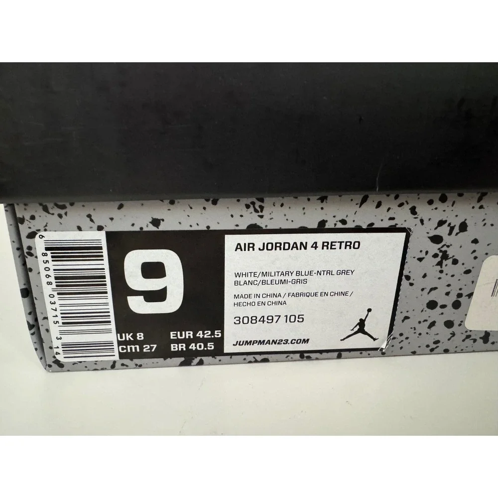 Air Jordan 4 Retro Military Blue 2012 White Grey 308497-105 Mens Size 9